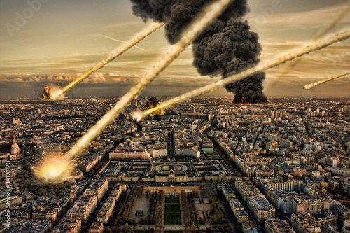 Meteorite shower over paris, destroying the city