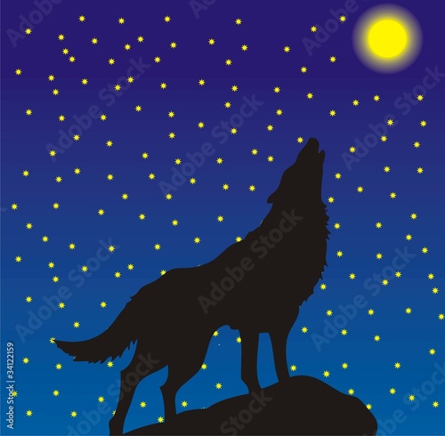 The wolf howls on the moon