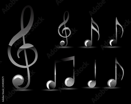 set of glossy black music note isolated on black background