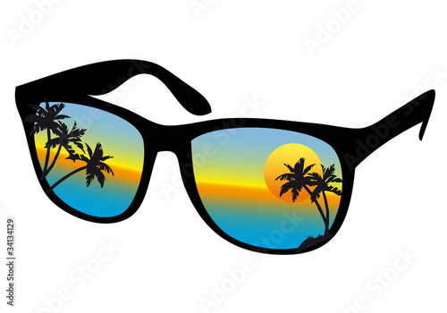 sunglasses with sea sunset, vector