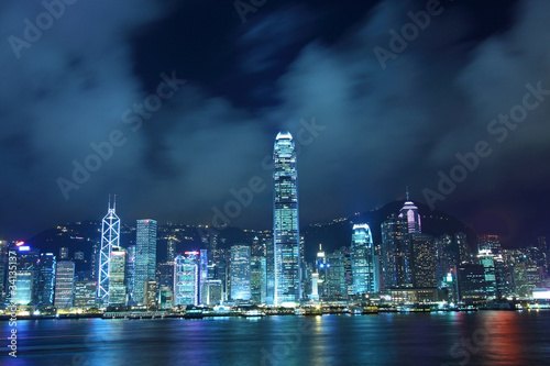 Hong Kong skyline in cyber toned at night