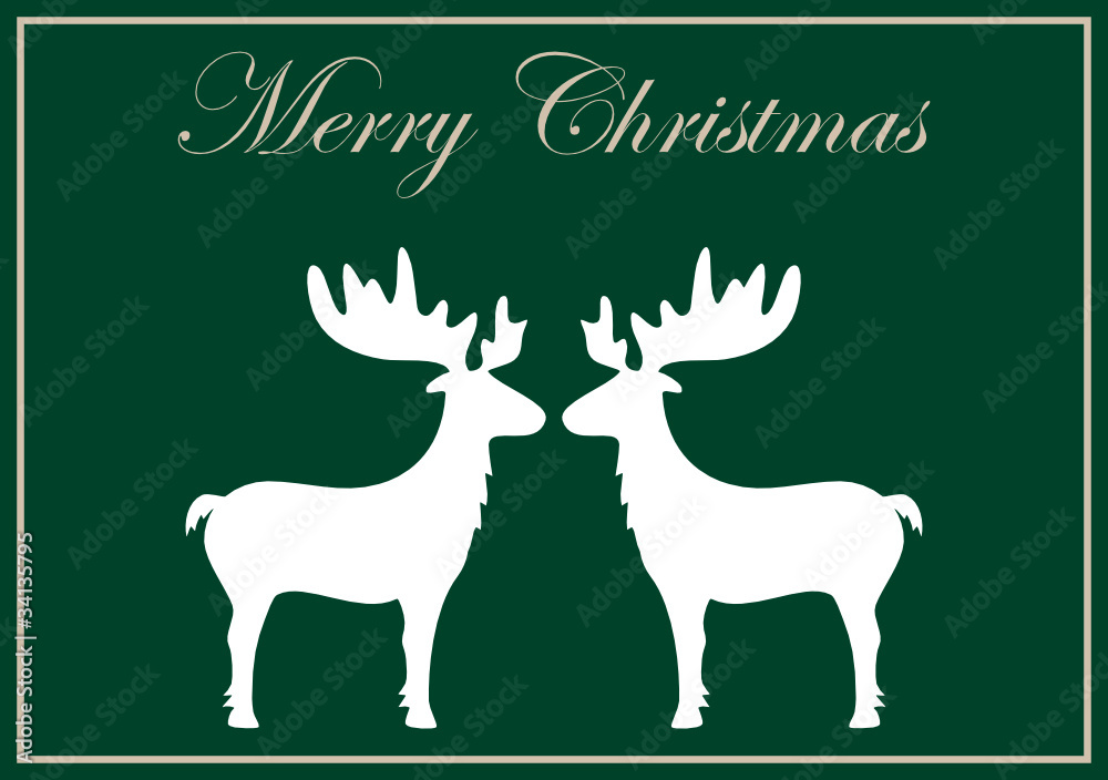Christmas postcard green Merry Christmas reindeer