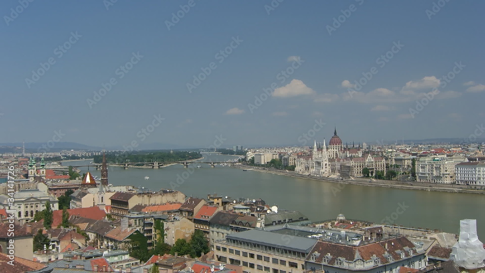 Time lapse clouds over Budapest, Danube River and Parliament