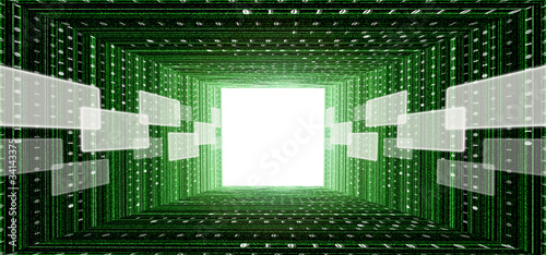 green matrix tunnel with touch screen interface