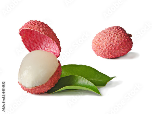 Peeled lychee isolated on white background