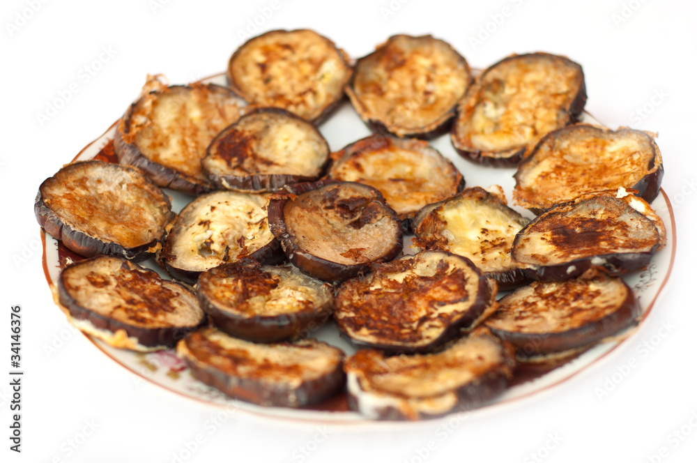 sliced and fried aubergines with egg and mayonaise