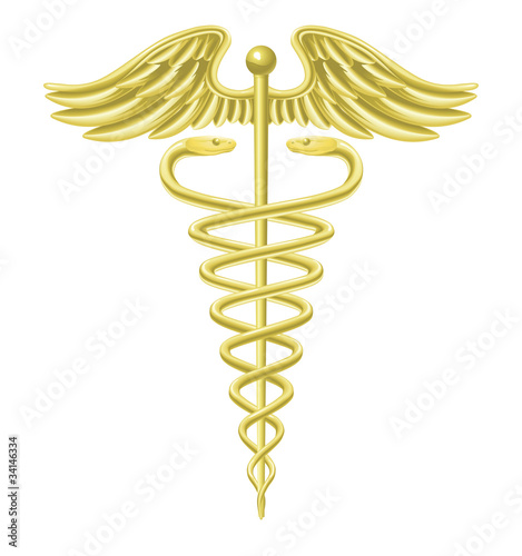 Caduceus gold medical symbol