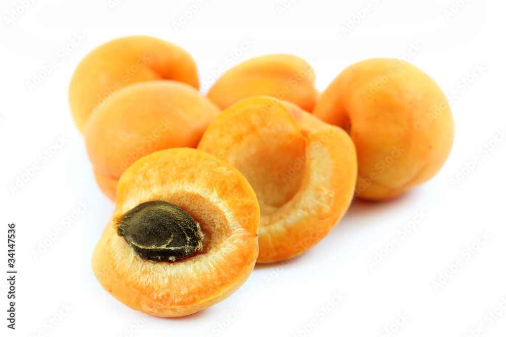 Six apricots isolated on white background Six apricots isolated on white background