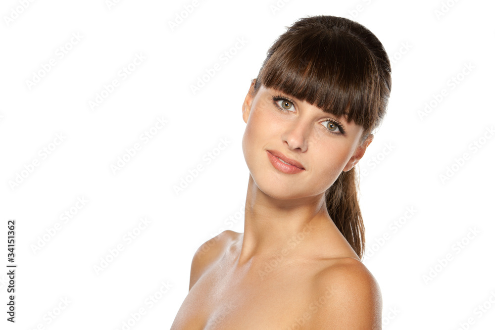 Closeup portrait of beautiful female, isolated on white Closeup portrait of beautiful female, isolated on white
