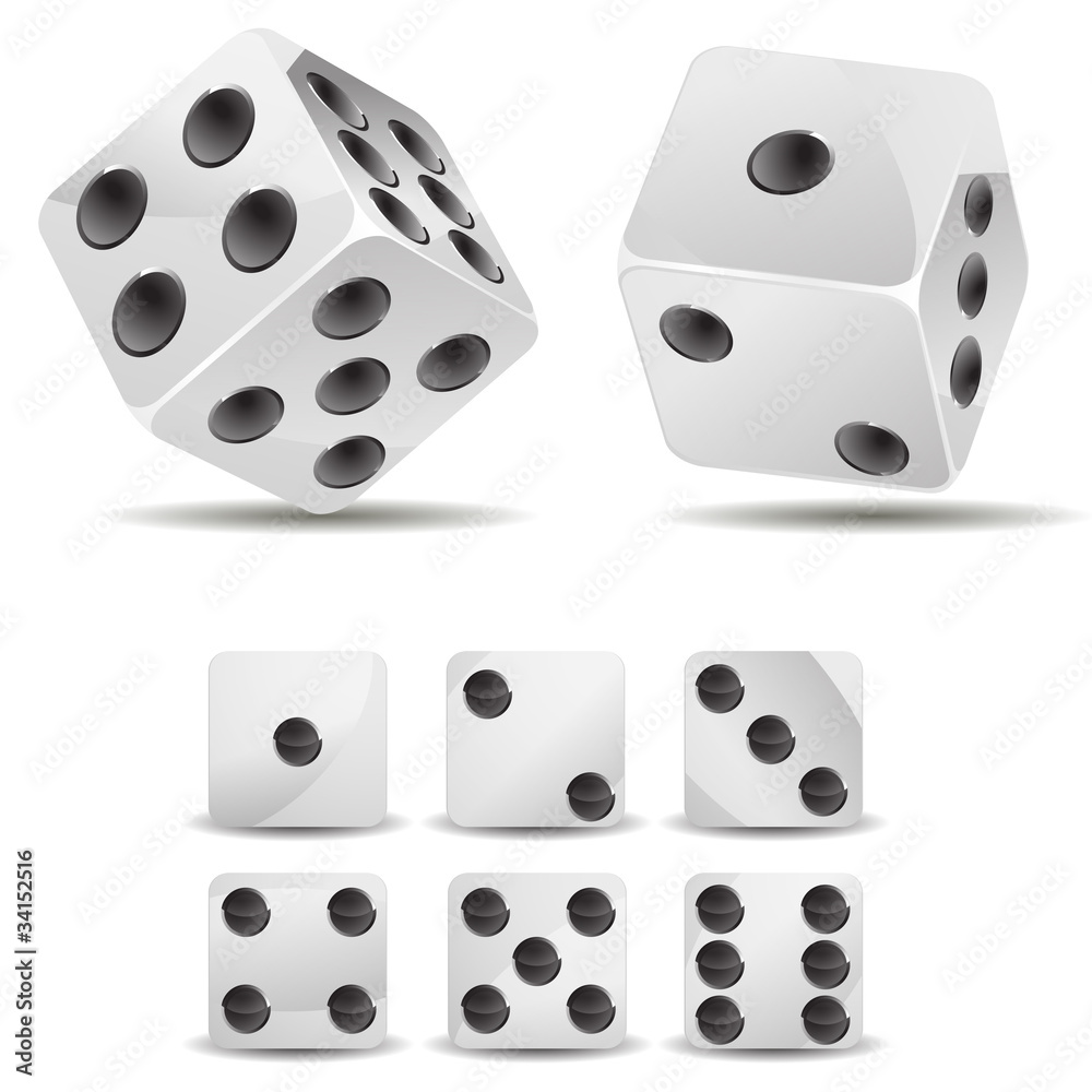 set of white dices isolated on white background set of white dices isolated on white background