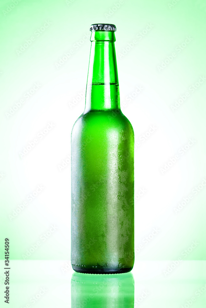 Full cold green bottle with a condensate Full cold green bottle with a condensate
