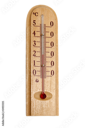 wooden thermometer isolated on white background photo