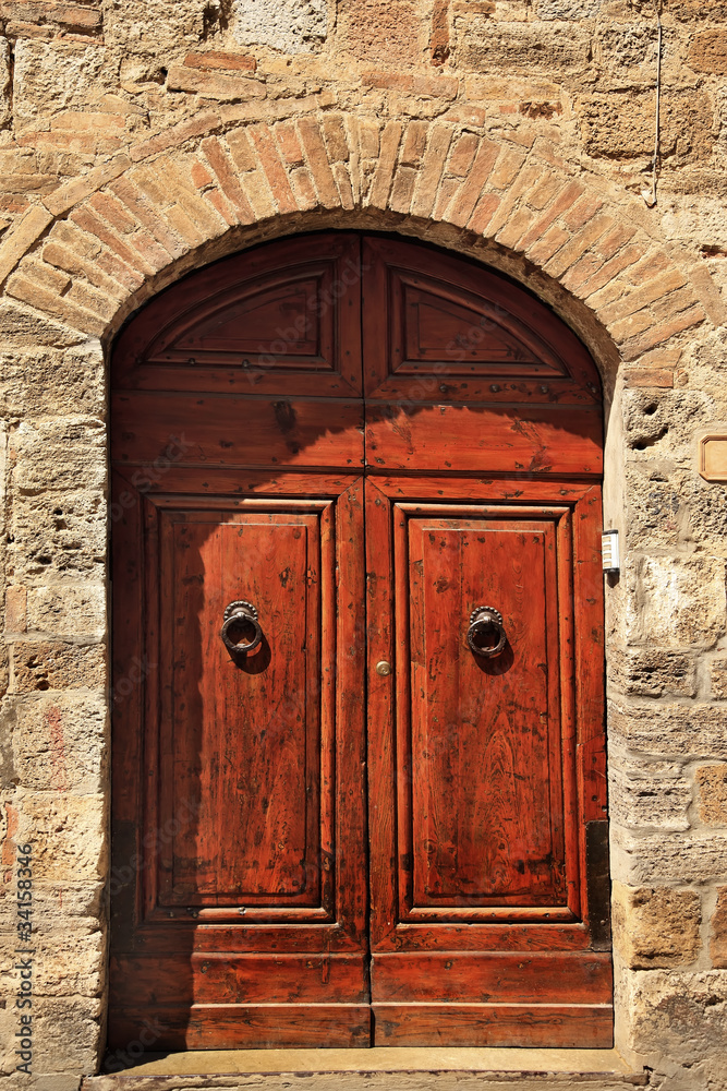 Ancient Brown Door Stone Doorway Medieval Town San Gimignano Tus