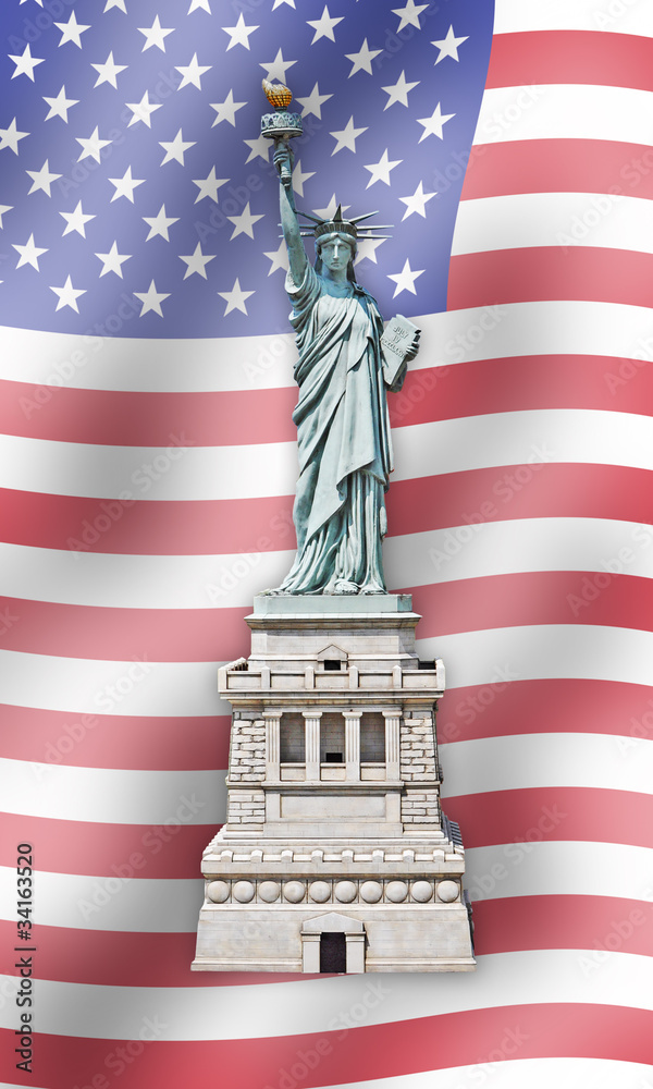 Statue of Liberty - United States - Flag background - obrazy, fototapety, plakaty 