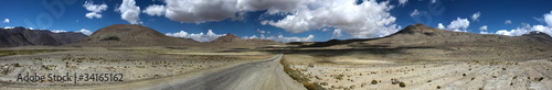 Pamir highway disappearing in the horizon of the mountains photo