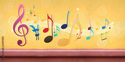 Music Notes on Concrete Wall (Extra-Wide Background) photo