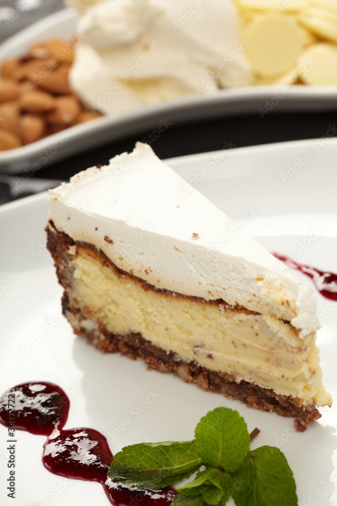 Cake with jam and mint