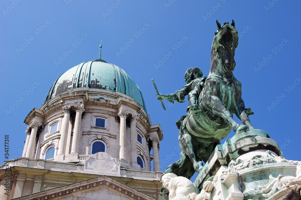 Buda Castle and the statue of Prince Eugene of Savoy