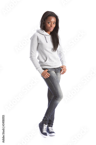 African american teenage girl in jeans and hoodie