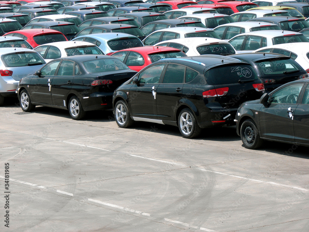 parking of new cars prepared for transportation in port of B