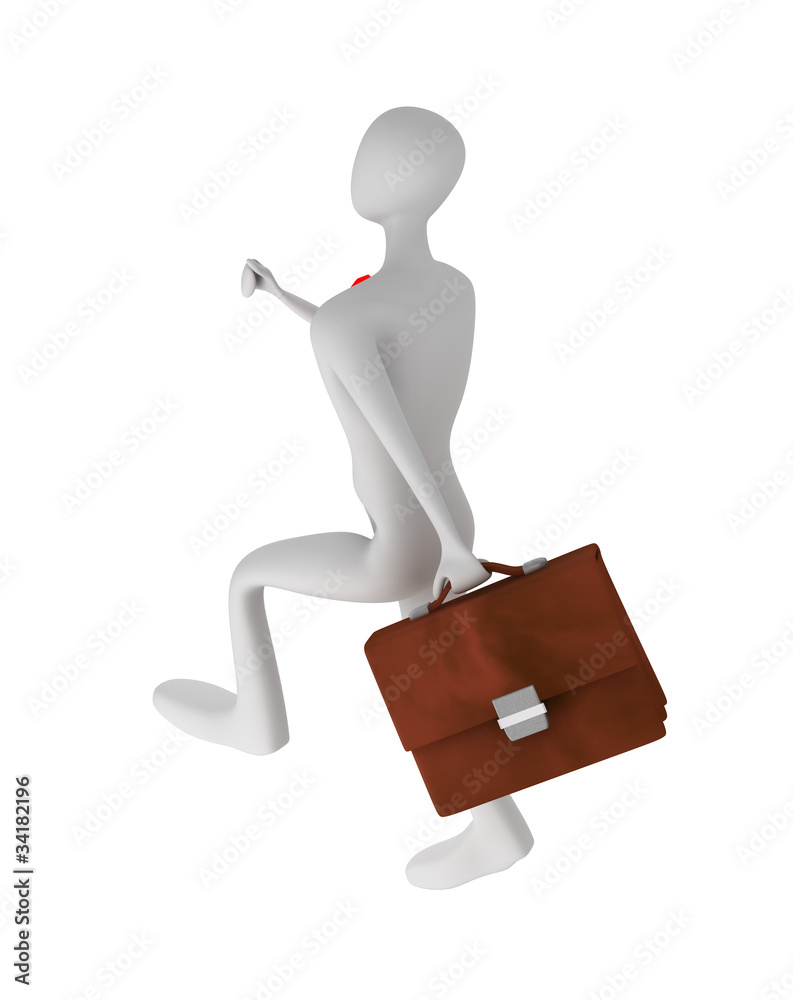 3d businessman running with briefcase isolated on white 3d businessman running with briefcase isolated on white
