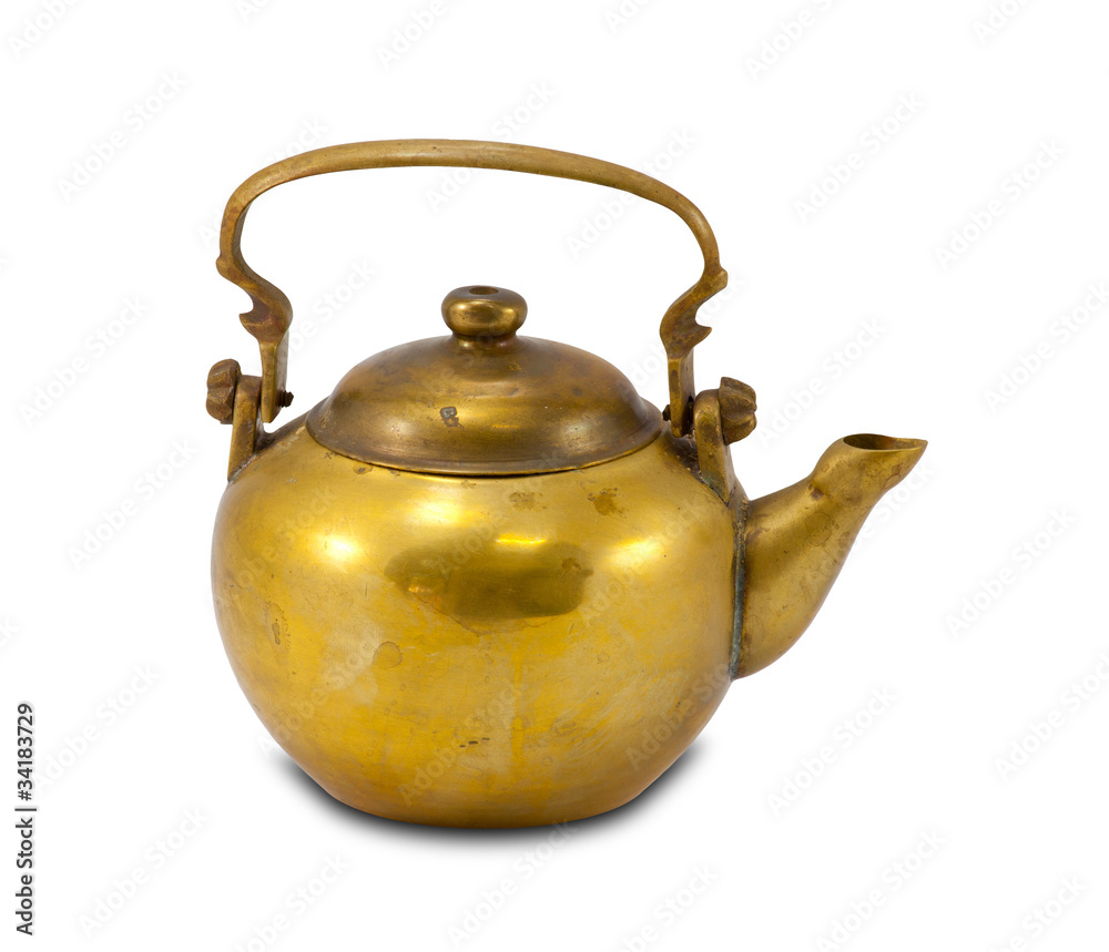Old gold teapot isolated on the white background Old gold teapot isolated on the white background