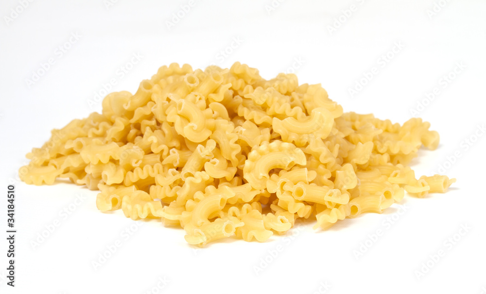 close up of a dried italian pasta on white background close up of a dried italian pasta on white background