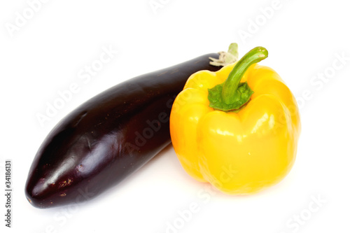 pepper and eggplant isolated on white background
