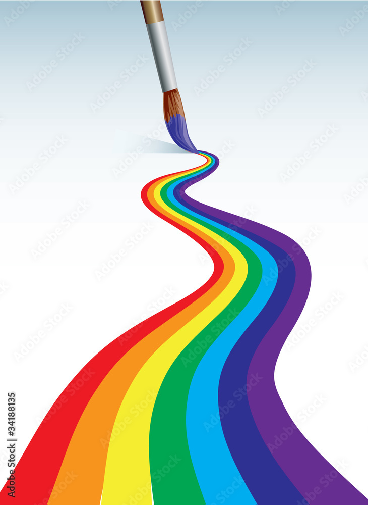 Brush  paints rainbow