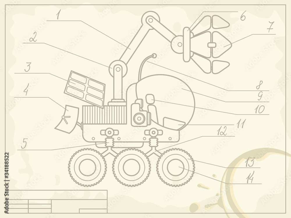 Naklejka premium blueprint with the scheme of planet rover