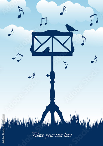 birds sitting on music stand