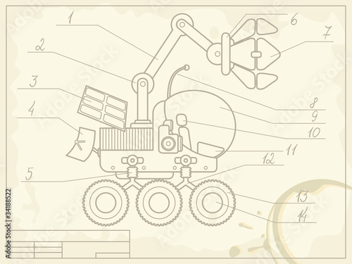 blueprint with the scheme of planet rover