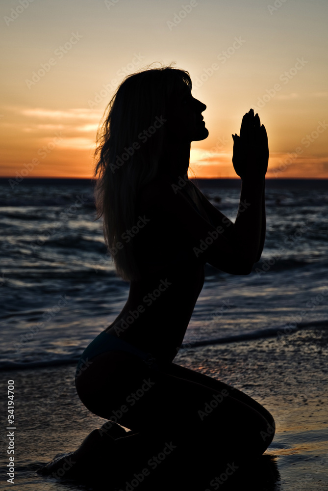 svelte girl silhouette against the sunset