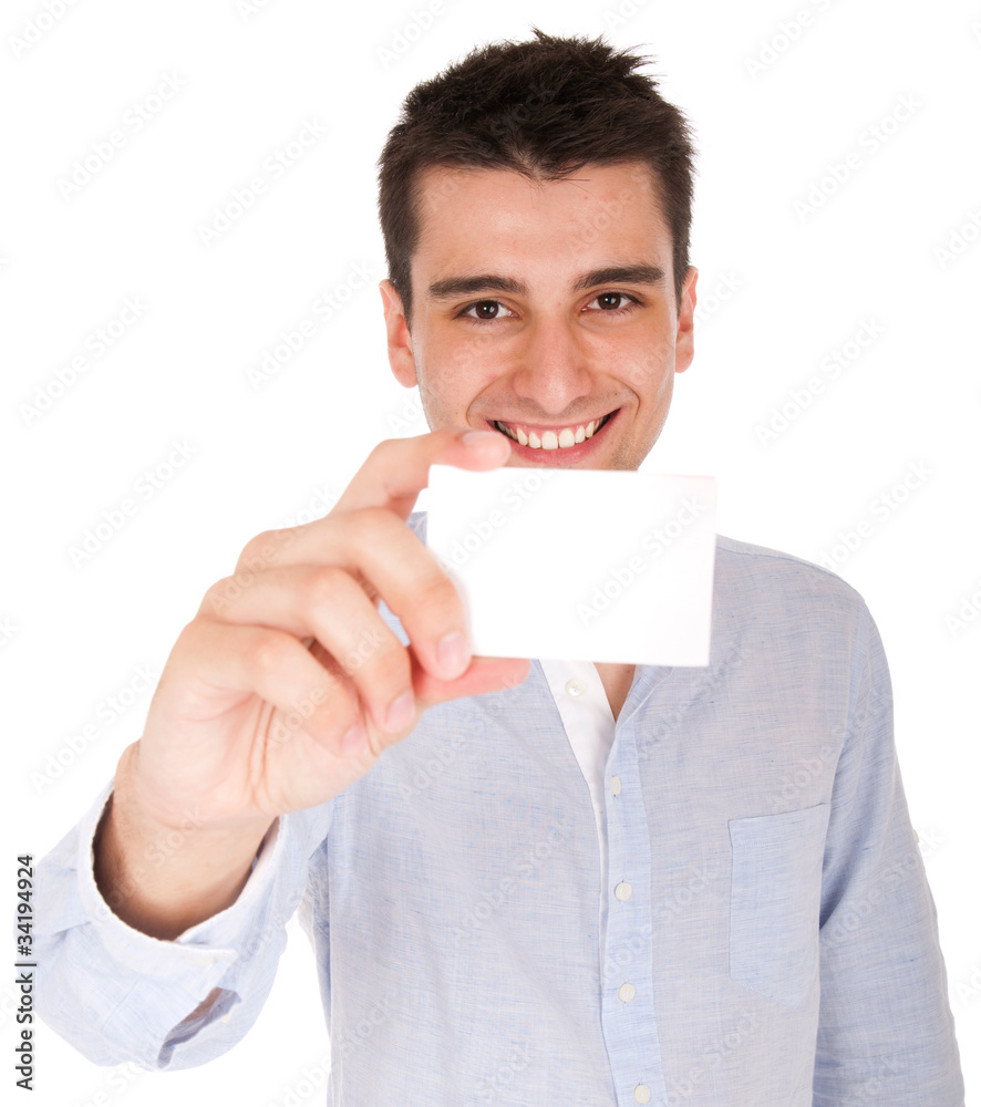 Man holding card Man holding card
