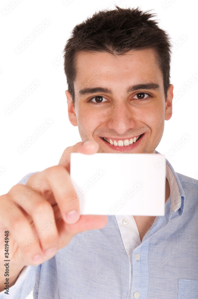Man holding card Man holding card