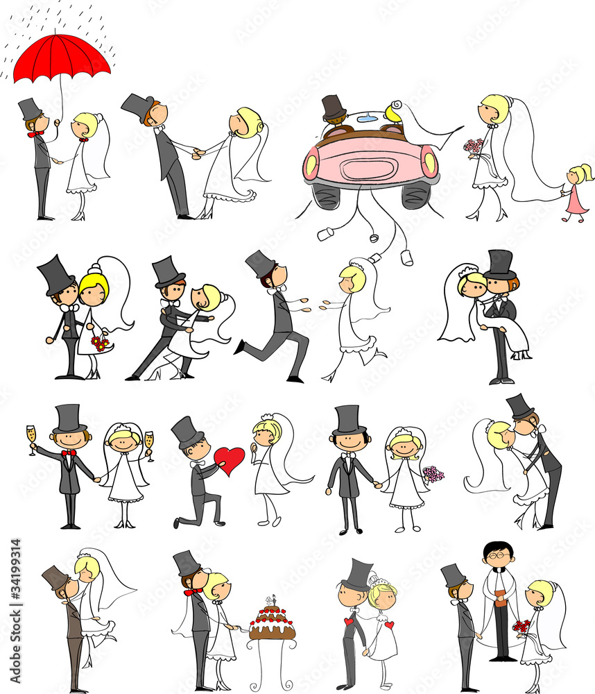 набор свадебных фотографий, жених и невеста в любви, вектор