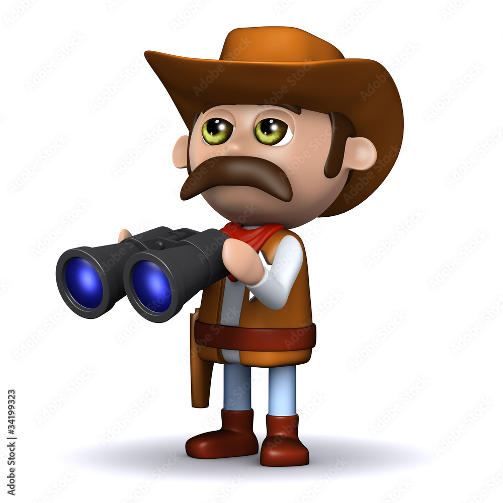 3d Sheriff checks the skies with his binoculars 3d Sheriff checks the skies with his binoculars