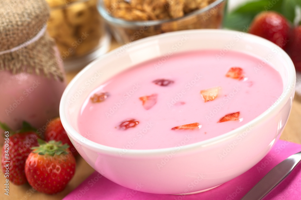 Fresh strawberry yogurt with strawberry pieces Fresh strawberry yogurt with strawberry pieces
