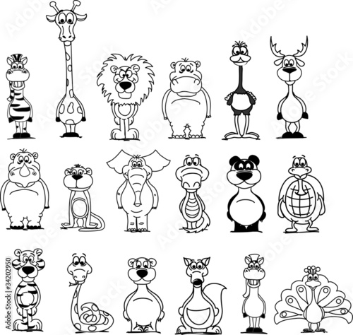 Большой набор различных животных мультфильма