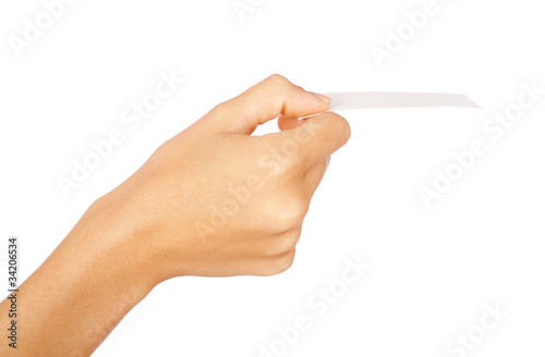 Hand holding blank business card