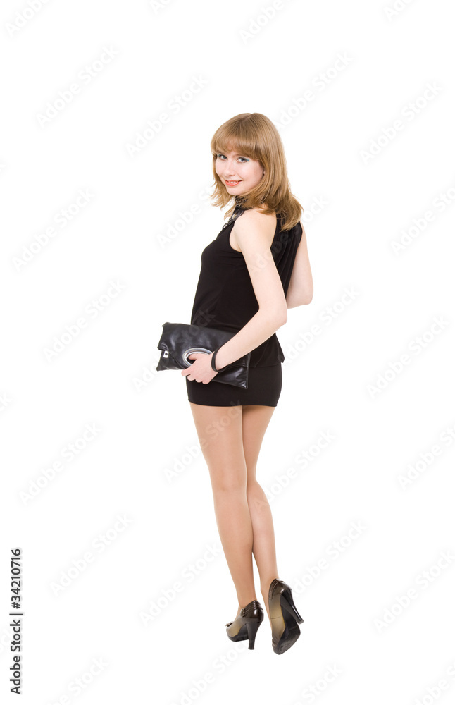 charming girl in a black short dress charming girl in a black short dress