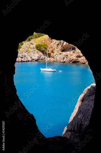 Escorca Sa Calobra view from a cave in Mallorca photo