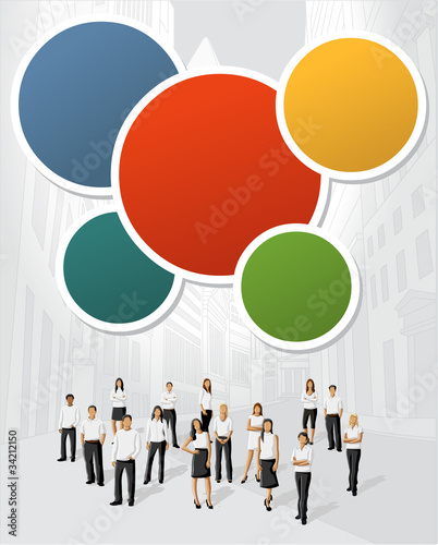 Colorful template with business people on the city