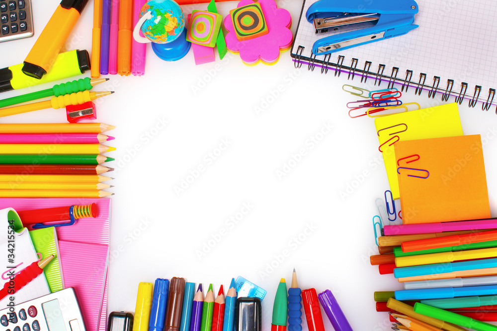 Fototapeta premium Different colorful stationery isolated on white