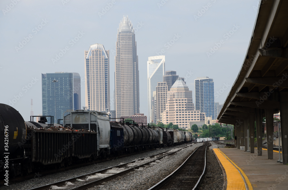 View on downtown Charlotte, NC from train station