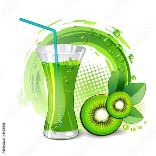 Glass of kiwi juice with kiwi slices