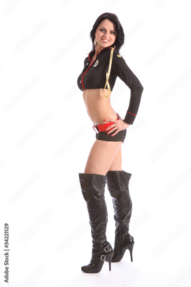 Happy slim young girl in sexy sailor short costume Happy slim young girl in sexy sailor short costume