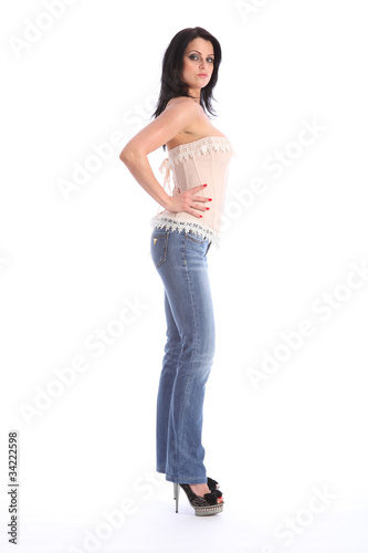 Beautiful long legged woman in sexy corset top