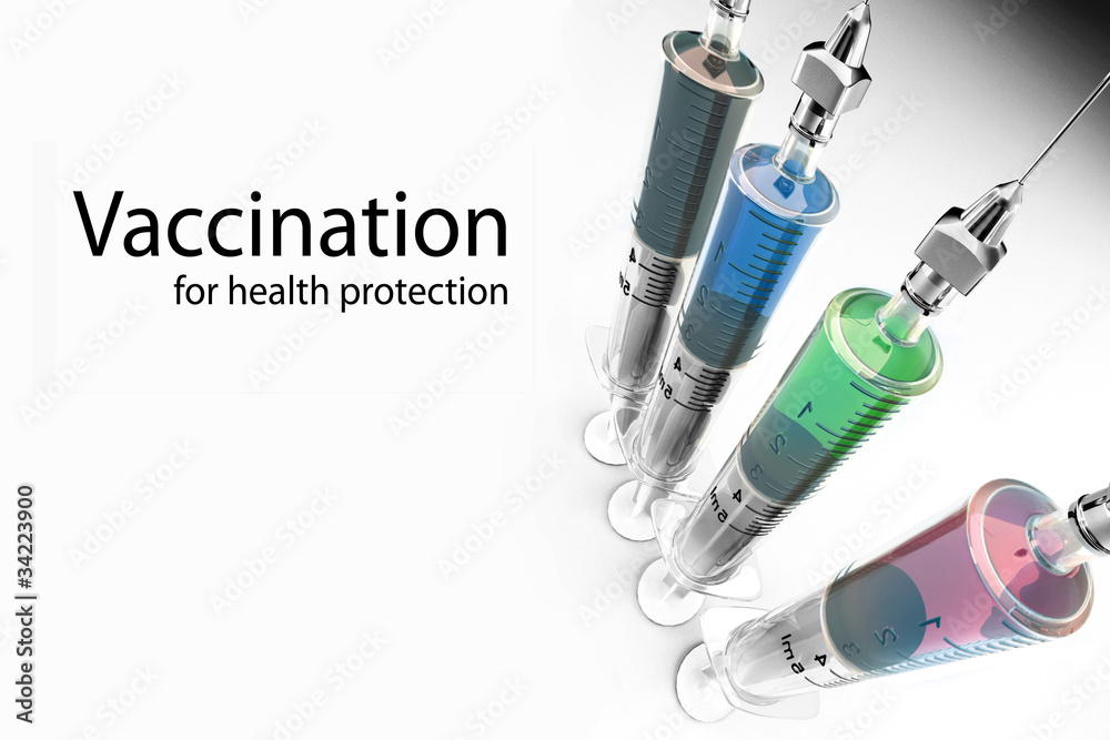 Vaccination. Syringes with vaccine and space for text Vaccination. Syringes with vaccine and space for text