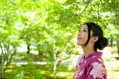 a portrait of japanese kimono woman